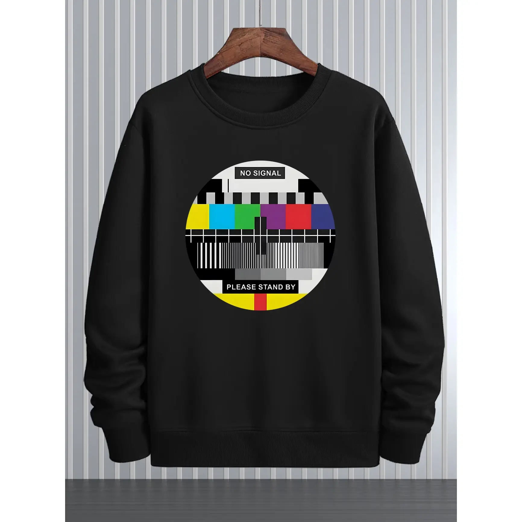 No Signal TV Test Screen Graphic Oversized Cotton Sweatshirt, Cute Fashion Outfit, Perfect Valentine’s Day Gift for Him Her, Best Holiday Present for Lover Family Friends, Comfort Casual Crewneck Pullover