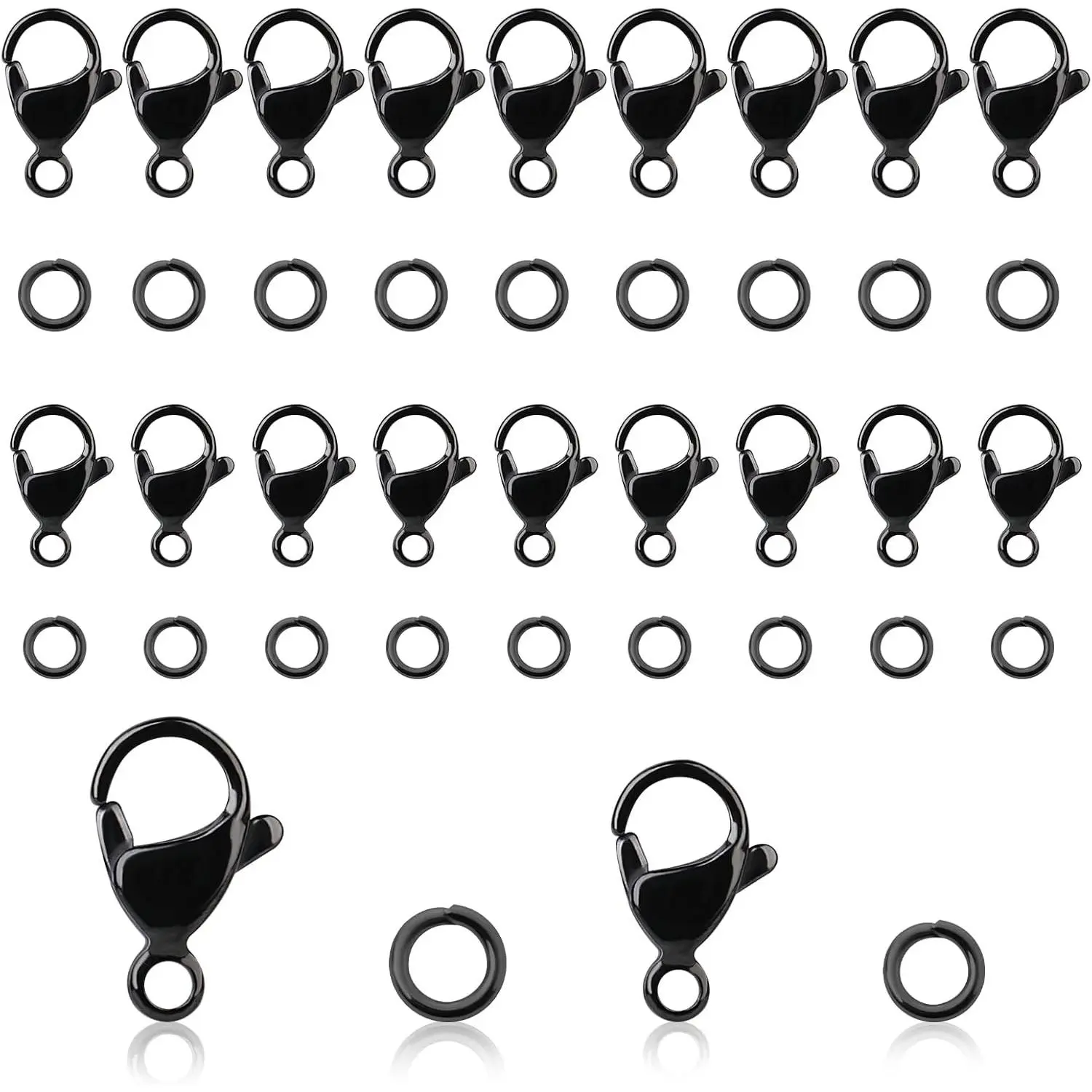 40 count Black Lobster Claw Clasps with Jump Ring Stainless Steel Clasps Fastener Hook End Chain Clasp Metal  Clasps for Making Necklaces Bracelets