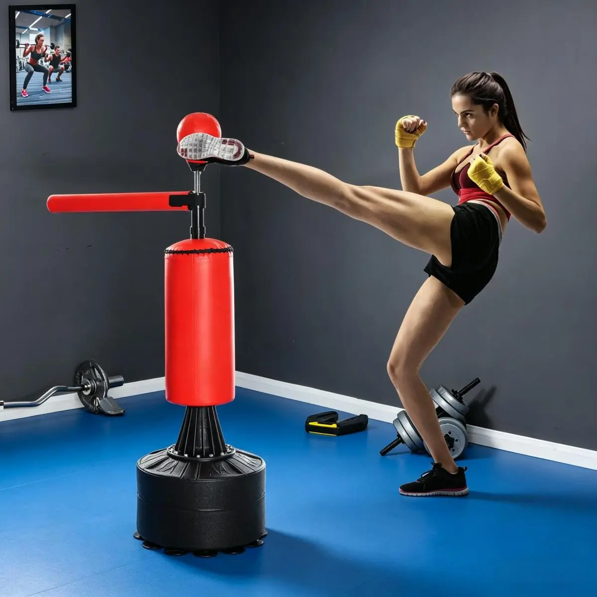 Freestanding Boxing Punching Bag with Rotating Bar, Reflex Bar & Speed Ball - PU Surface Unisex Martial Arts Training Stand with Adjustable Height & Fillable Base