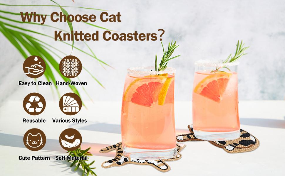 SITAKEYFMHK These cute woven cat coasters are purr-fect for your desk!Adorable crochet design, great for coffee/tea tables and desktop protection🐱☕