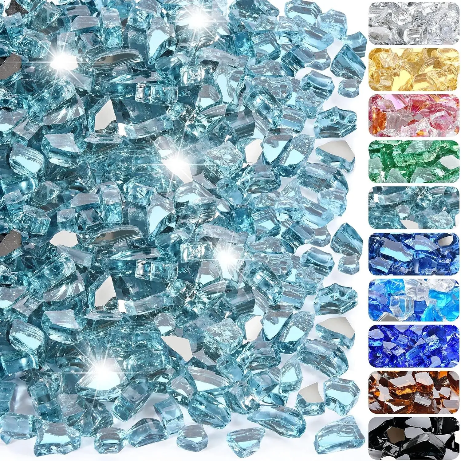 10 Pounds Fire Glass 1/2 Inch High Reflective Tempered Firepit Glass Rocks for Fireplace, Fire Pit Table, Fire Bowl and Landscaping (Aqua Blue)