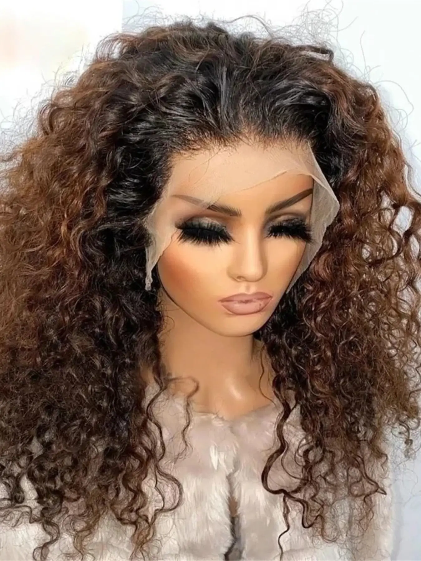 26-Inch Soft Natural Ombre Brown Gradient Kinky Curly Wig, 13x4x1 Lace Front, Glueless, Heat Resistant, Pre-Plucked, Fashion Synthetic Wig for Women