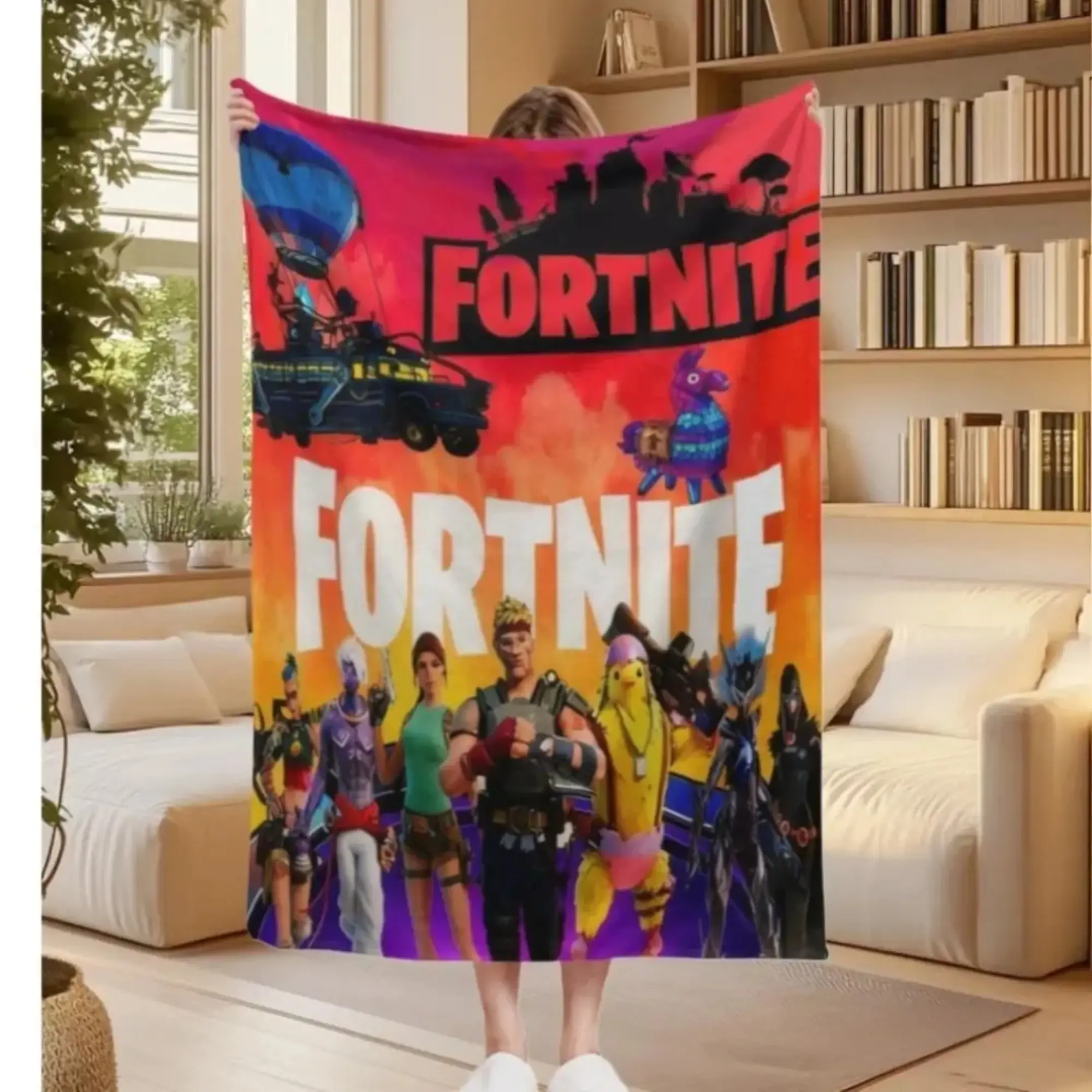 Fortnite Game Theme Flannel Blanket - Soft Warm Home Decor Throw for Sofa, Camping, Travel