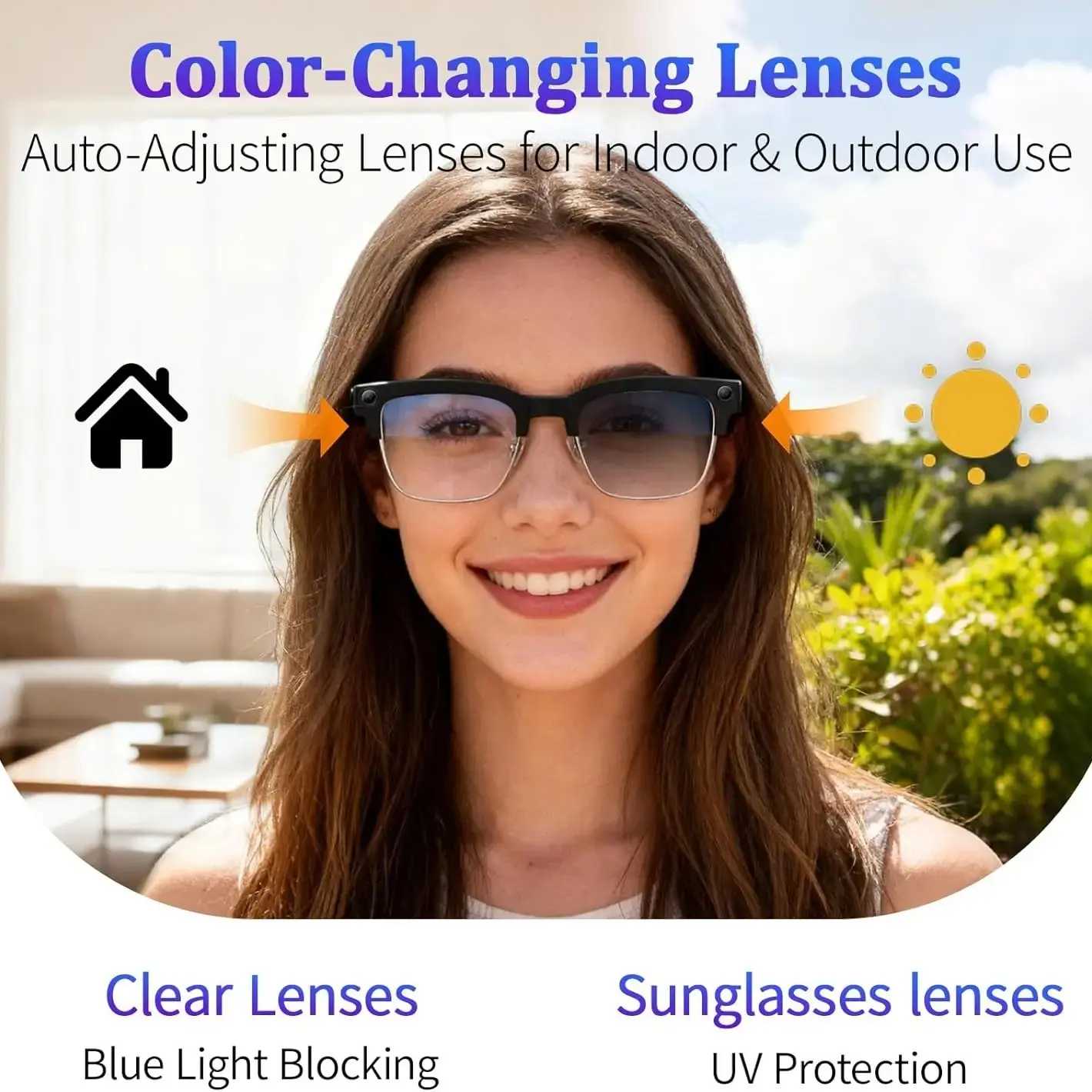 AI intelligent camera glasses, 8-megapixel high-definition video recording glasses, real-time translation, voice assistant, wireless music calling, photo and video shooting, call noise reduction, unisex glasses, gift selection