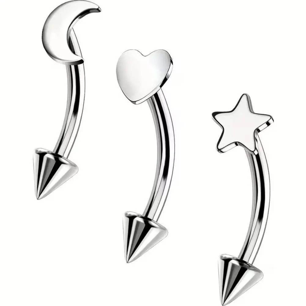 Implant Grade Titanium Body Piercing Jewelry, 3 Piece 8mm Star Top Studs for Women, Hypoallergenic for Sensitive Skin, Daily Wear, Female, Eyebrow Piercing Jewelry