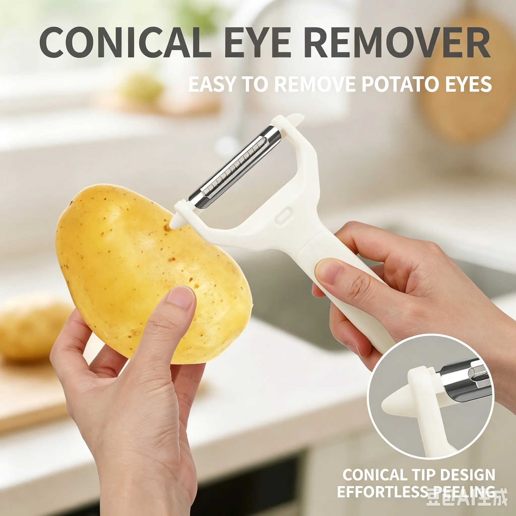 2-In-1 Peeler and Slicer Set, Stainless Steel Dual-Sided 3D Blade, Potato Eyes Remover, Pumpkin Carrot Cutter, Kitchen Tool