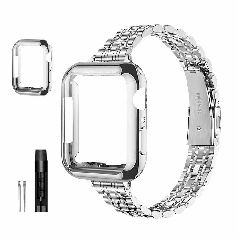 Stainless Steel Smartwatch Band with Protective Case, Smart Watch Accessories, Compatible with Apple Watch Series 9/8/7/6/5/4/3/2/1, SE and SE 2 #TOP PICKS
