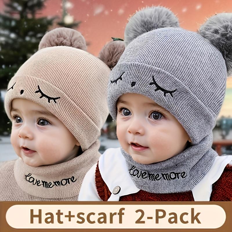 NewNewChildren'S Comfortable Knitted Pom-Pom Hats - Hand Washable Stretch Fabric, Featuring Letter Design, Warm Ear Cover Hat.