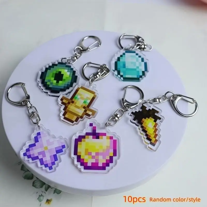 10pcs Pixel Game Keychains, Modern Bag Accessories, Home Decoration, Carnival, Valentine's Day Gifts, Simple and Stylish Design