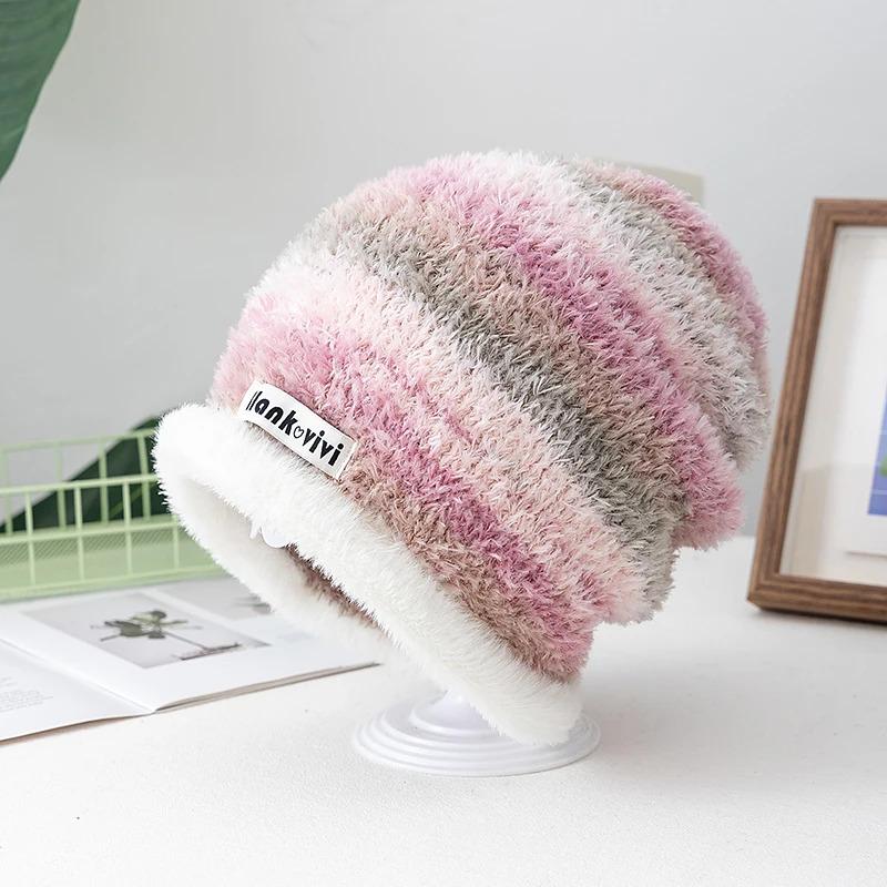 Hot Sale Loose Chic Hat Lazy Style Gradient Beanie Hat Fashion Winter Hats For Women Streetwear Multicolour Warm Hats For Girl
