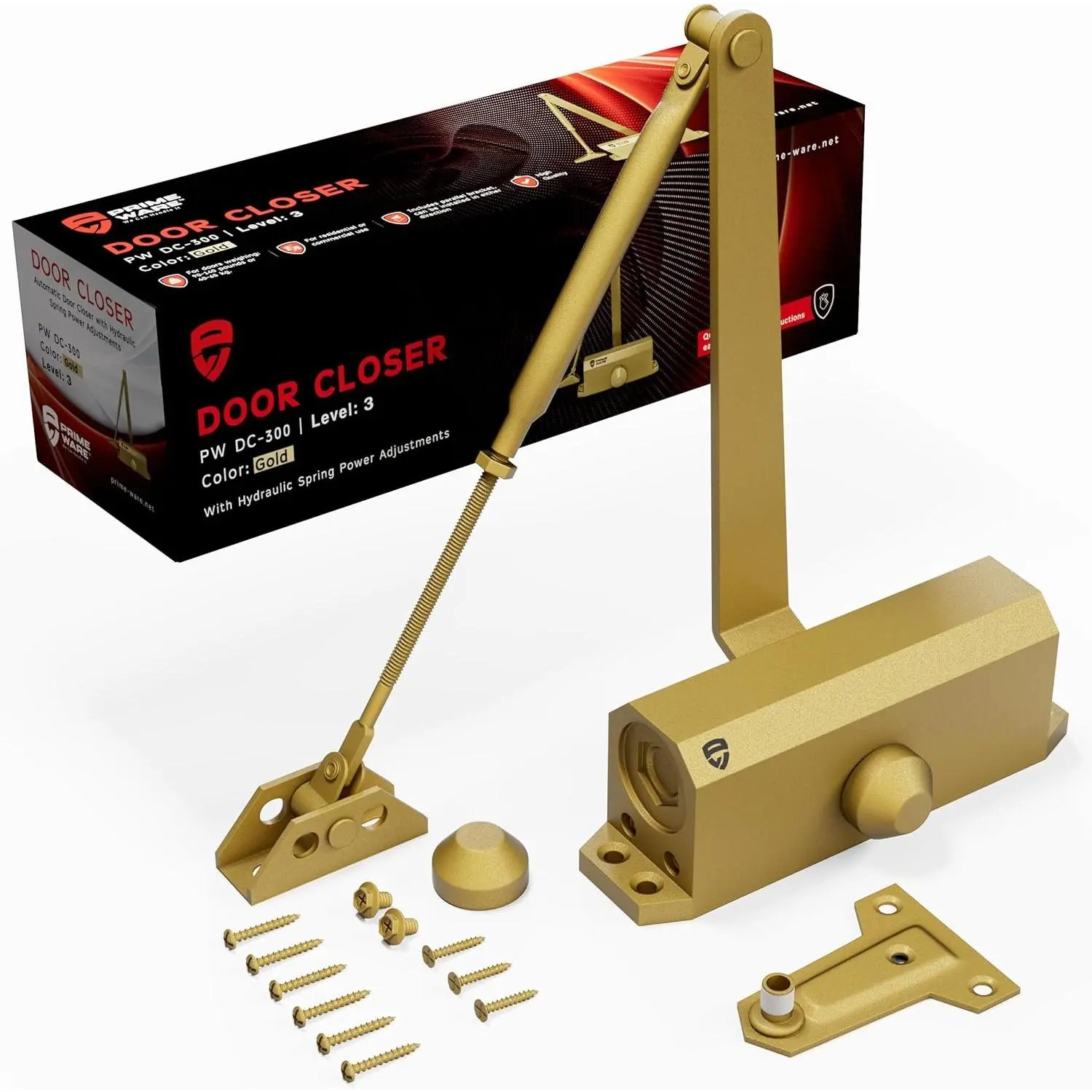 DC-300 Adjustable Automatic Door Closers for  | Soft Close, No Slam | Residential and Commercial Door Closer | Level 3 | for Doors Weighing 90-140 lbs | Hydraulic Door Spring -