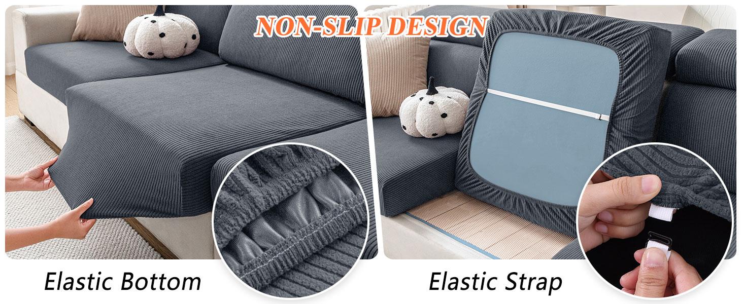 hyha Waterproof Sectional Couch Covers, Against Spills, Sofa Seat Slicovers Washable, Thick Elastic, L Shape Couch Cushion Covers for Dogs Pets (1 Piece for Chaise, Dark Grey)