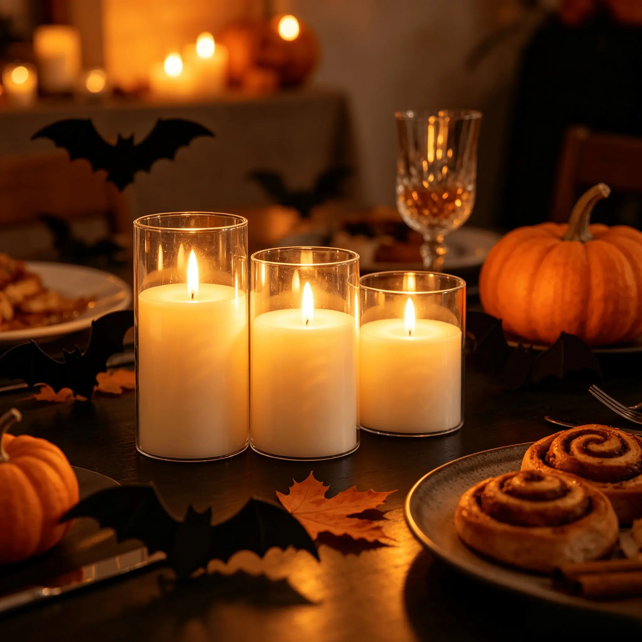 3-Pack Rechargeable Flameless Candles, Halloween Candle Lights, Electronic Candles for Home, Bedroom, Party, Wedding, Christmas Decor
