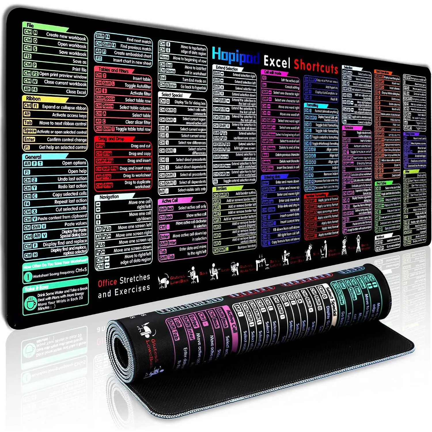 Excel Cheat Sheet Desk Pad (2026 Pro) - Modern Synthetic Fabric XXL Mousepad, 231+ Keyboard Shortcuts, High Clarity Non-Slip Office Desk Mat, 31.5x11.8in
