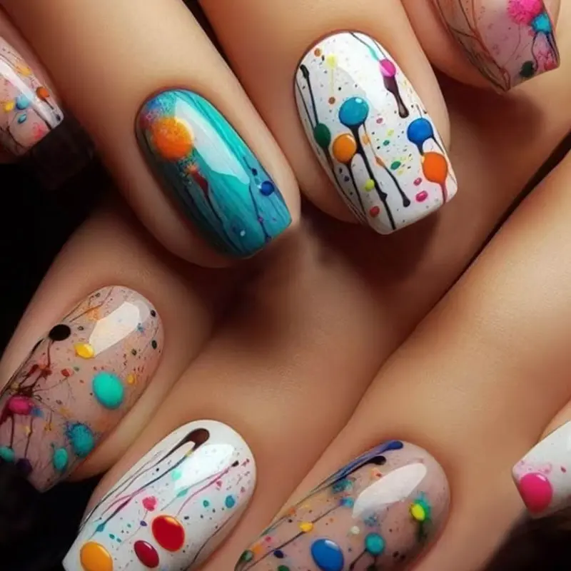 24 Pcs Medium Short Square Multicolor Press-On Nails, Fake Nail, Soft Pure Style Spring Nail Art, Includes Gel Glue and File, Perfect for Various Occasions