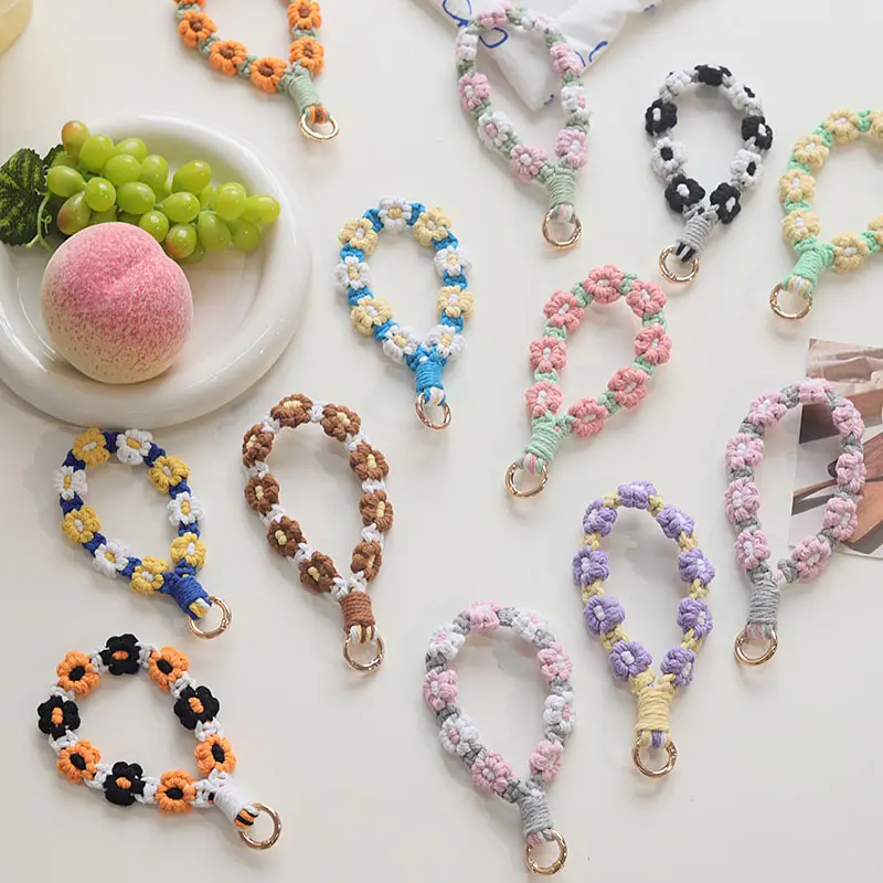 2026 Cute Handmade Macrame Flower Boho Wristlet Keychain For Women, Portable Lanyard Key Holder For Shopping Walking Driving Travel, Practical Anti-Lost Key Accessory To Free Your Hands