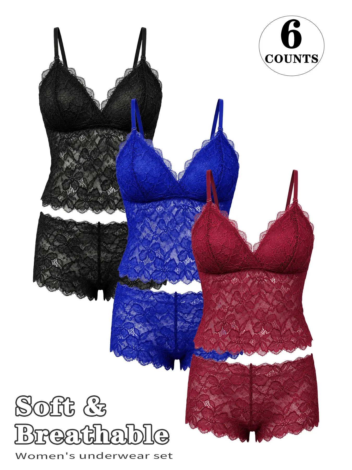 1/3/5/6 Sets Floral Lace Lingerie, Aesthetic Elegant Comfy Bralette Set, Perfect Gift for Her Summer Wardrobe Essentials