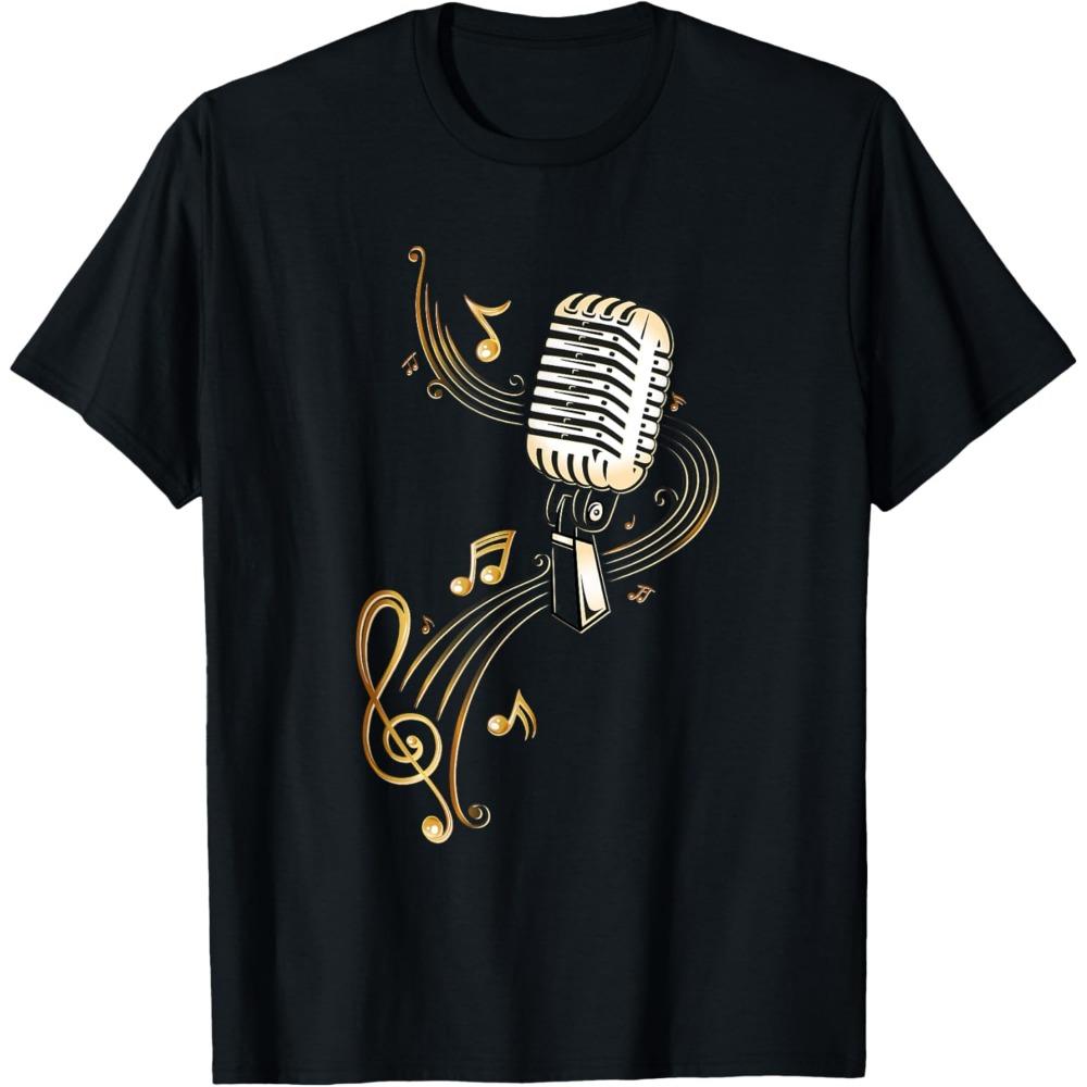 Stylish Singer Performance Tee with Musical Notes and Treble Clef Design, Music Dream Cotton Top graphic tees men gifts