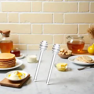 2Pcs 6" Transparent Glass Honey Dipper Sticks Stirring Spoon Wand for Honey Pot Jar Containers Honey Dispense Drizzle Clear Flatware