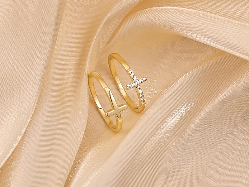 Tewiky Cross Rings For Women Girls Dainty Trendy Stackable Ring Set Thin Cz Cross Finger Rings For Women Non Tarnish Simple Statement Rings Wedding Bands Jewelry Size 5-10 For Easter