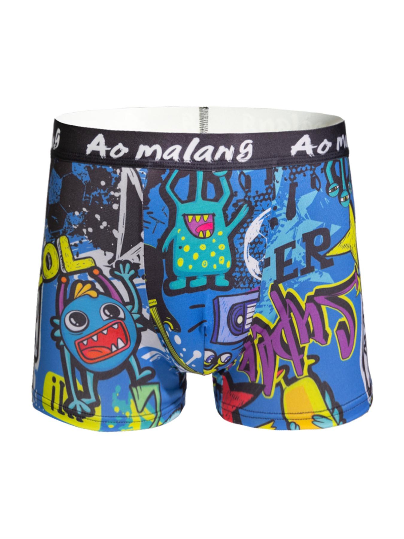 Random Men's All Over Print Boxer Brief, Underwear Boxer Briefs, Casual Comfy Breathable Underwear for Daily Wear, Mens Underwear for All Seasons