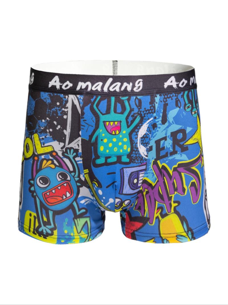 Random Men's All Over Print Boxer Brief, Underwear Boxer Briefs, Casual Comfy Breathable Underwear for Daily Wear, Mens Underwear for All Seasons