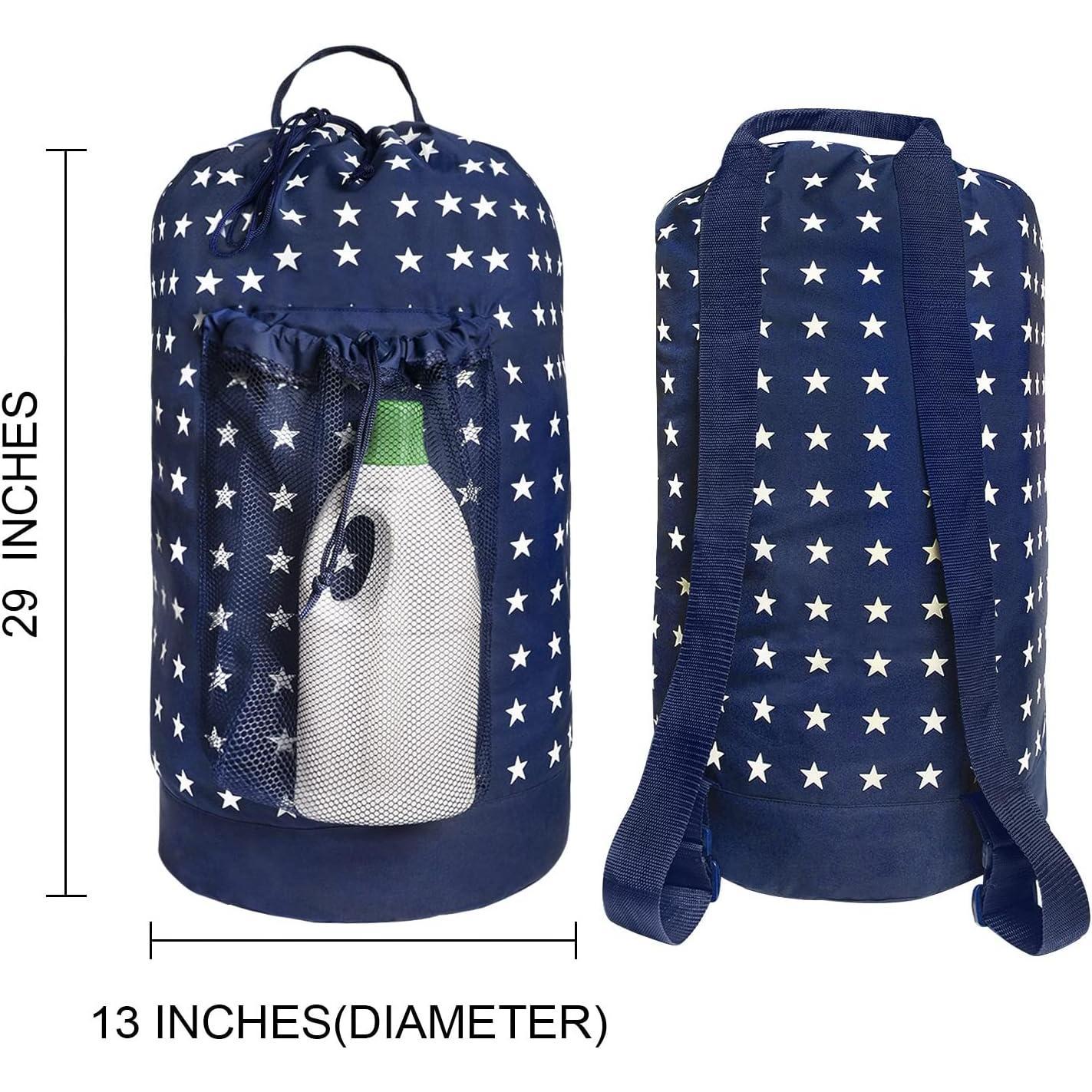 Backpack Laundry Bag, Laundry Backpack with Straps and Mesh Pocket Durable Nylon Clothes Hamper Bag with Drawstring Closure for College, Travel, Laundromat, Apartment Backpack Laundry Bag, Laundry Backpack with Straps and Mesh Pocket Durable Nylon Clothes Hamper Bag with Drawstring Closure for College, Travel, Laundromat, Apartment