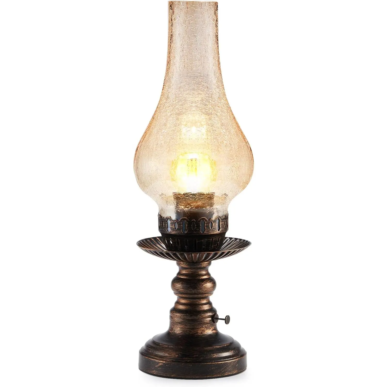 Vintage Rechargeable Cordless Table Lamp with Dimmer & Touch Control, Small Battery Powered Lights, Amber Hand-Blown Glass Retro Farmhouse Lamp for Bedroom, Living Room, Dining Table, Kitchen
