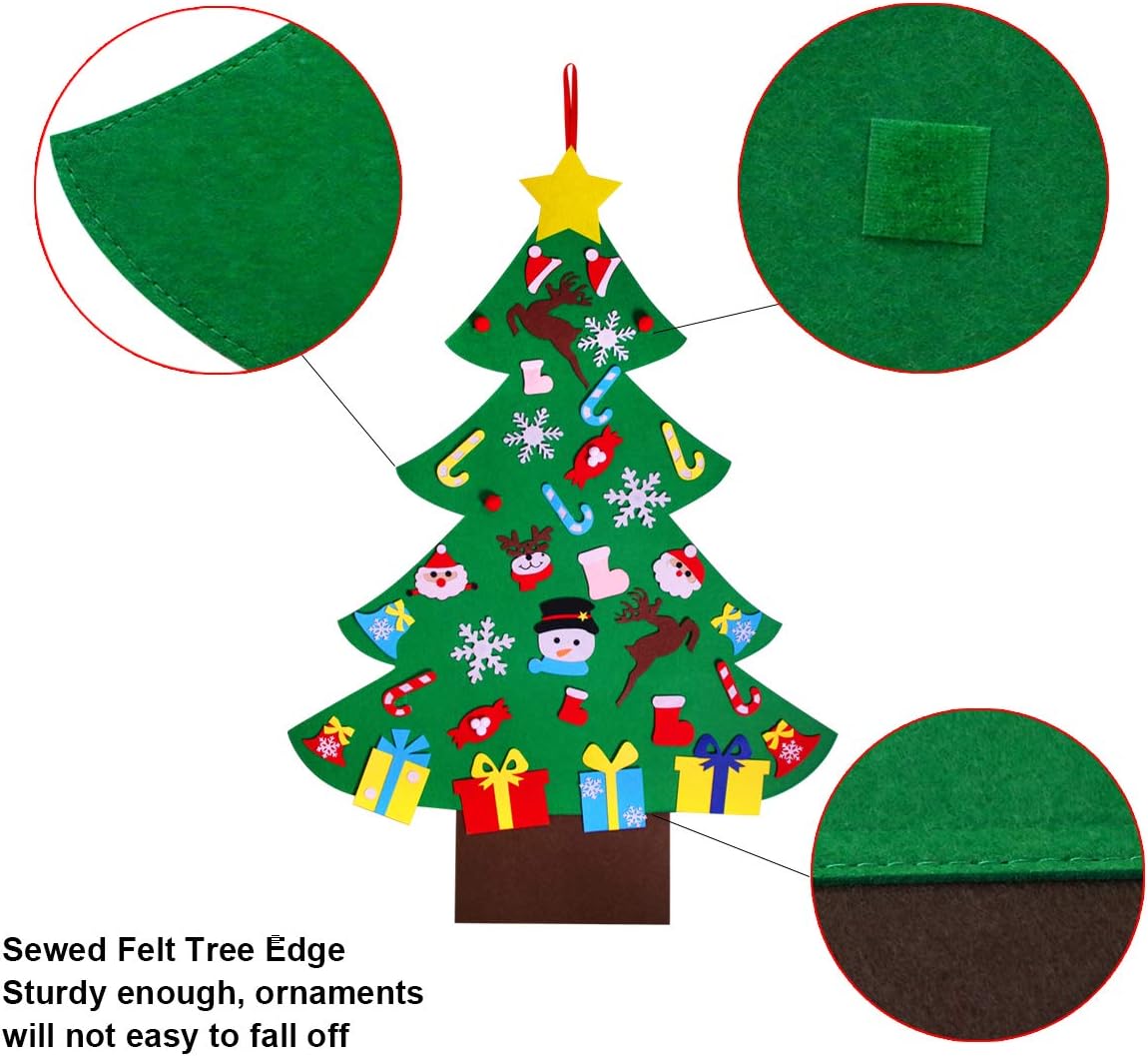 Felt Artificial Christmas Tree Set - Christmas Decorations 2025 with 26 Detachable Ornaments & LED Lights| DIY Wall Hanging Kit for Kids, Home Party Gift