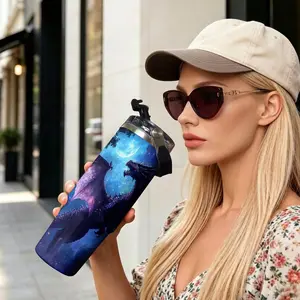 1pc 30oz 304 Stainless Steel Vacuum Insulated Tumbler, Night Moon Fantasy Dragon Print, with Handle Straw Leakproof Lid, Keeps Cold Hot, for Gaming Camping, Birthday Gift for Fantasy Lovers Teens