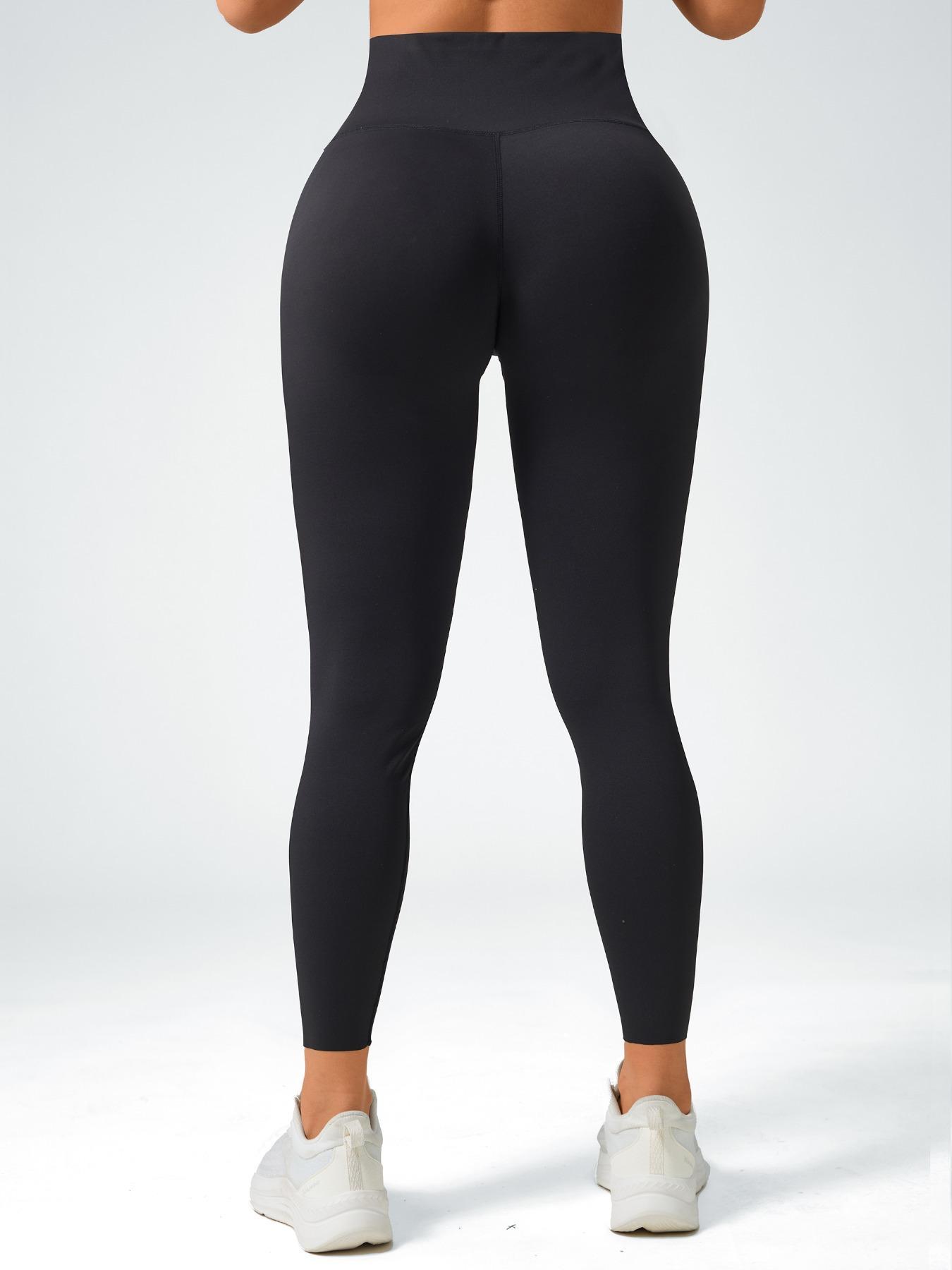 Women's High-Waisted Sporty Yoga Pants, Tight-Fitting Woven Fabric, Plain Pattern, All-Season Wear, Comfortable & Stylish Design, High Waisted Leggings