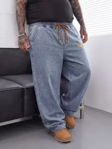 Men's Plus Size Wide Leg Jeans with Elastic Waist, 3 Colors Available: Dark Blue, Light Blue and Black. Soft, Stretchy & Comfortable Baggy Fit Denim Pants for Tall Big Men, Ideal for Daily Casual Looks and Loungewear, Year-Round Wear for All Seasons