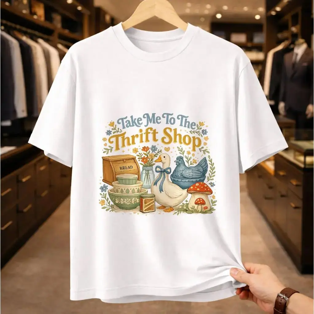Take Me To The Thrift Shop T-Shirt| Vintage Cottagecore Goose Graphic Tee| Aesthetic Retro Thrifting Lover Gift for Women| Whimsical Farmhouse Style Shirt