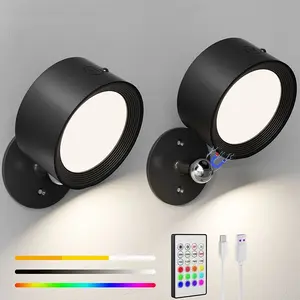 2 Pack Rechargeable RGB Color Changing Wall Lights, 3 Color Temperature & Remote Touch Dual Control LED Lamp, 360° Rotatable Dimmable LED Wall Sconce for Bedroom Bedside Study Reading