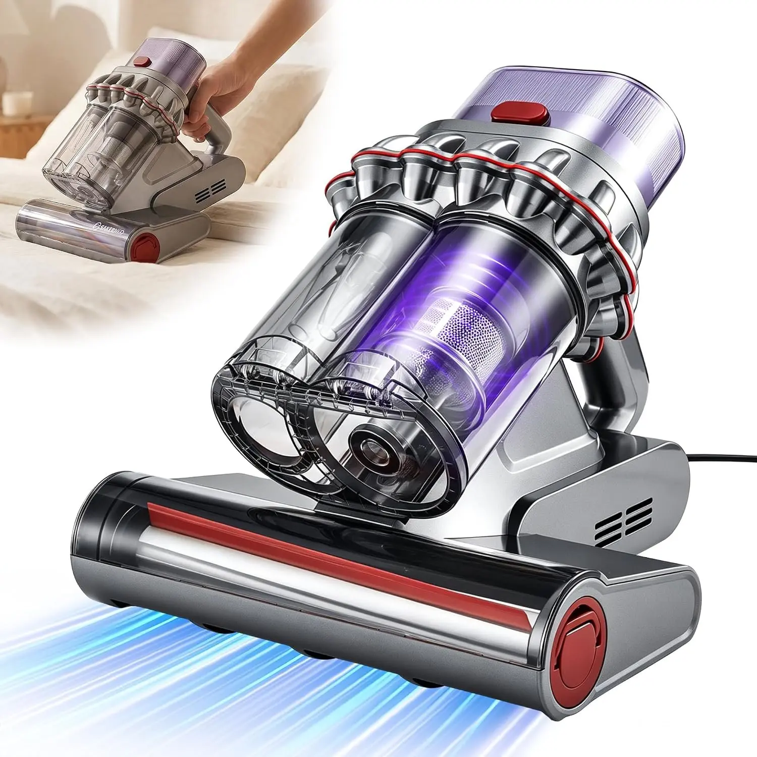 Bed Vacuum Cleaner with Digital Display & 5-Cyclone Filtration | 14kPa  Suction, HEPA Filter, Handheld for Mattress, Carpet, Sofa &  Removal