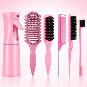 Vented Curl Defining Hair Brush & Continuous Mist Spray Bottle Set, Lightweight Detangling Styling Brush for Wet, Dry, Curly and Straight Hair, Anti-Frizz Smoothing Comb Kit for Shine, Volume and Daily Blowout Styling