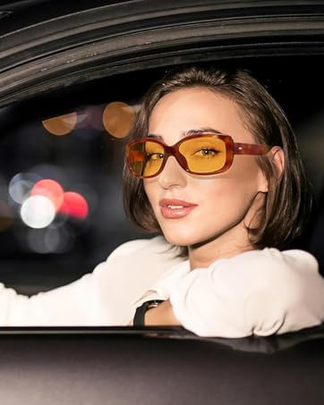 Night Vision Driving Glasses Women Anti Glare Polarized, Wrap Around Nighttime Safety Glasses UV Protection