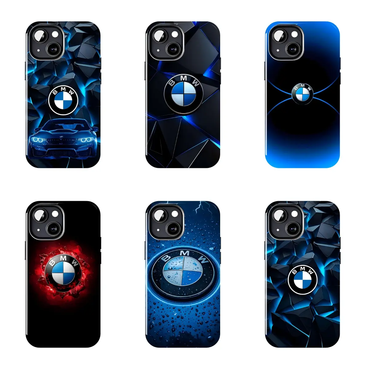 Blue Crystal Broken Glass BMW M Car Case Suitable for iPhone17 ProMax /16/15/14/13/12/11 Plus for Samsung phones, suitable for both men and women,