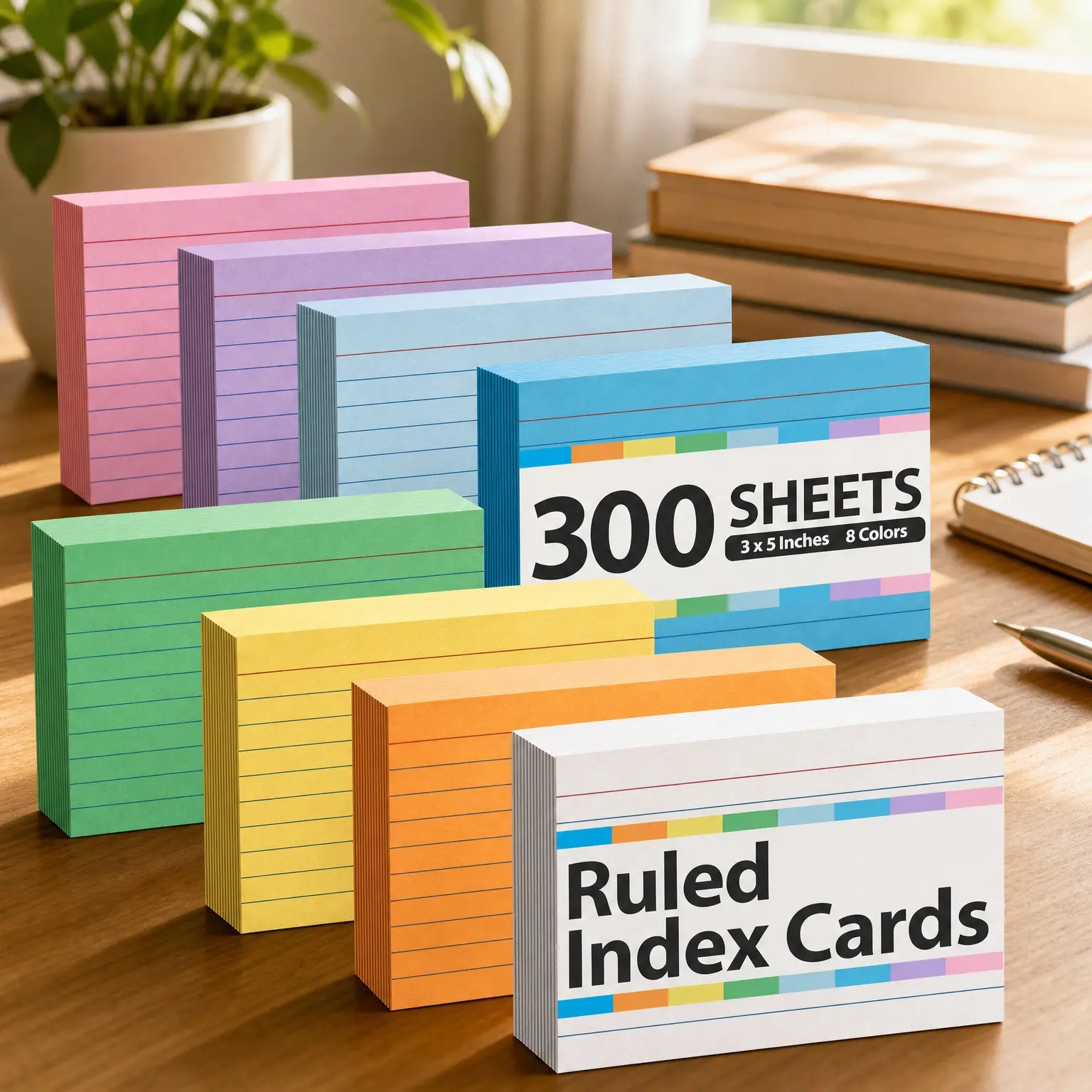 300 Count Colored Index Cards 3x5, Ruled Flash Cards for Studying, 8 Colors Paper Note Cards for School, College, Note Taking & Study Organization Supplies for Students and TeachersGift