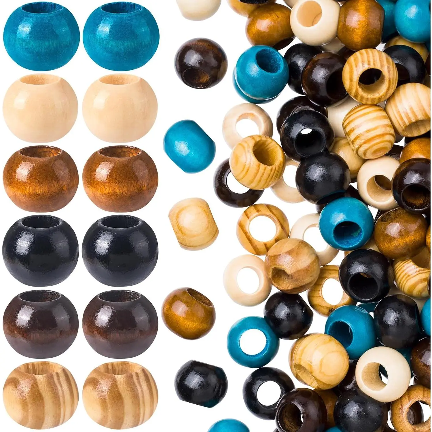 78-Count 19.2mm Round Large Hole Wooden Beads for Crafts, 6-Color Wooden Spacer Crafting Supplies for Macrame Necklace Bracelet DIY Decor & Hair Accessories