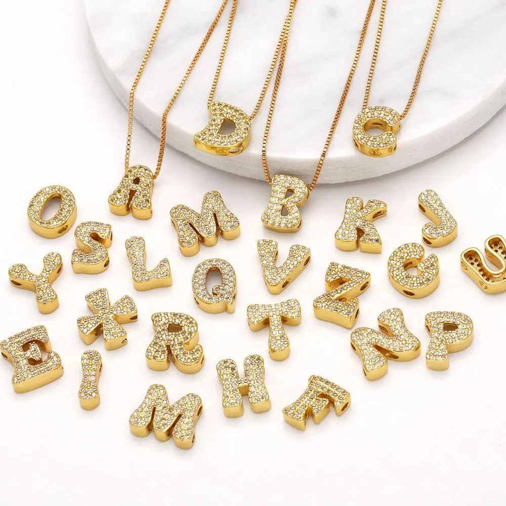 14K Gold Plated Cute Initial Pendant Necklace, Personalized Shiny Non Tarnish Monogram Name Letter A-Z Cubic Zirconia Pendant Fashion Couple Necklace Birthday Gifts Versatile Daily Wear & Party Jewelry