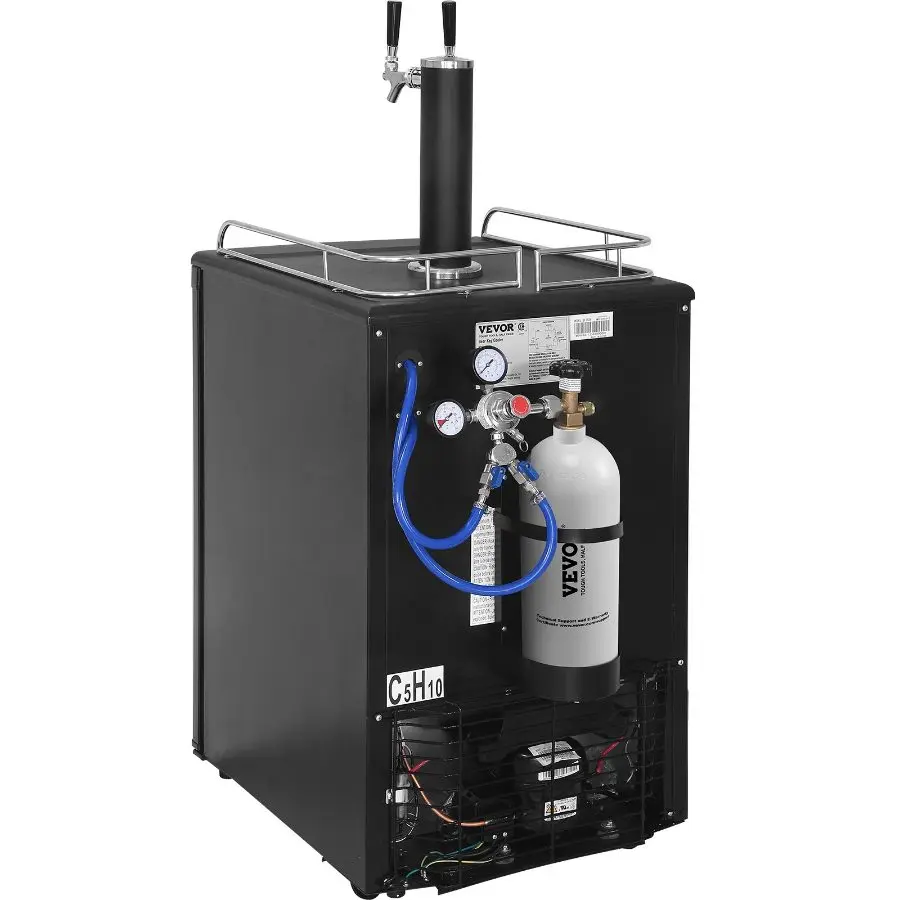 VEVOR Dual Tap Draft Beer Kegerator, Large Capacity Full Size Cooling Refrigerator with Adjustable Shelves, CO2 Cylinder, Drip Tray Rail, 32F-75.2F Temperature Control, Holds 1/6, 1/4, 1/2 Barrels, Black