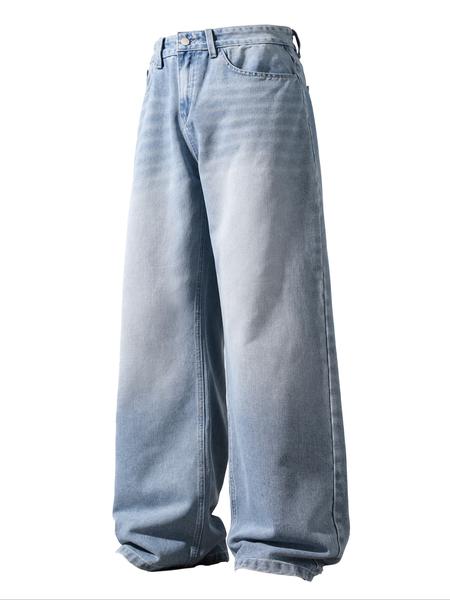 Men's Solid Color Denim Jeans, Loose Casual Comfy Wide Leg Trousers for Daily Wear, Woven Bottoms for All Seasons, Jean Pants Bottoms