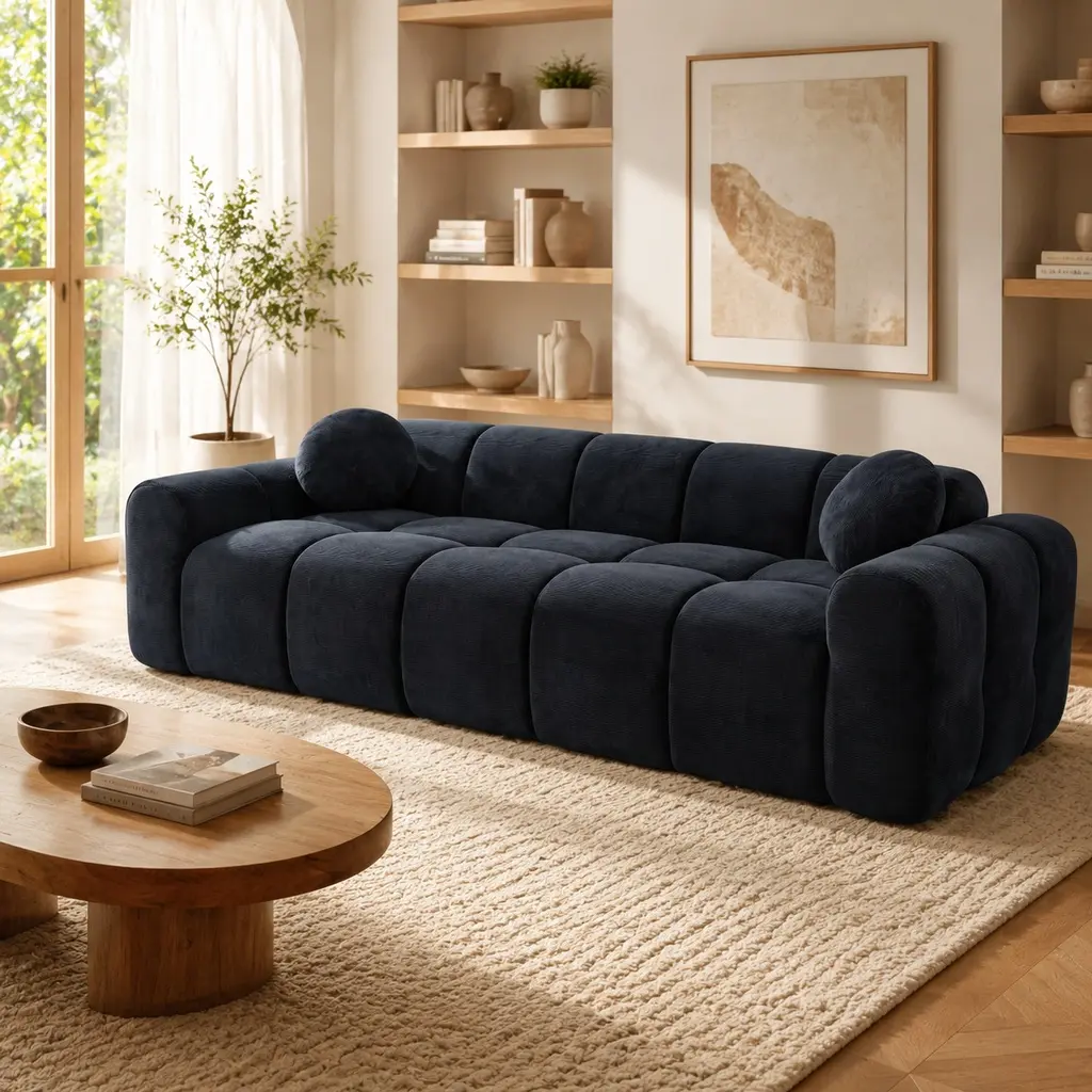 Modern Cloud Sofa Sectional - 4-Seater, 98.4in Compression Corduroy Puff Couch with 2 Pillows, Indoor Living Room Furniture, Vacuum-Packed for Small Spaces & Apartments