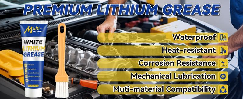 White Lithium Grease, Multi-Purpose Lubricant Lithium Grease Tube with Brush, Garage Door Lubricant for Hinges, Bearings, Gears,Track Rail, Ideal for Marine, Automotive, Industrial