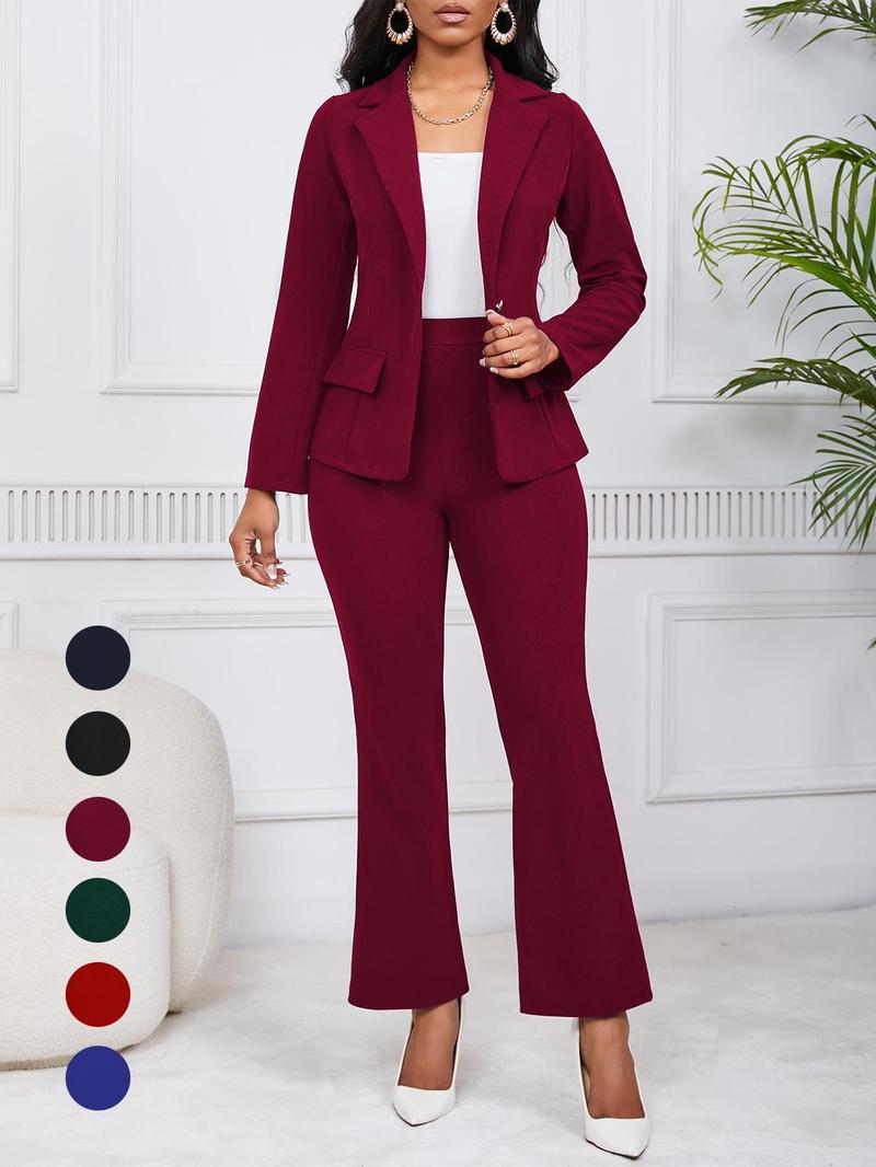 Women's Solid Color Lapel Neck Blazer & Blazer Trouser Two-piece Set, Casual Fitted Two Piece for Daily Outdoor Wear, Ladies Clothes for All Seasons, Women Suits, Business Attire Clothes, Formal Workwear