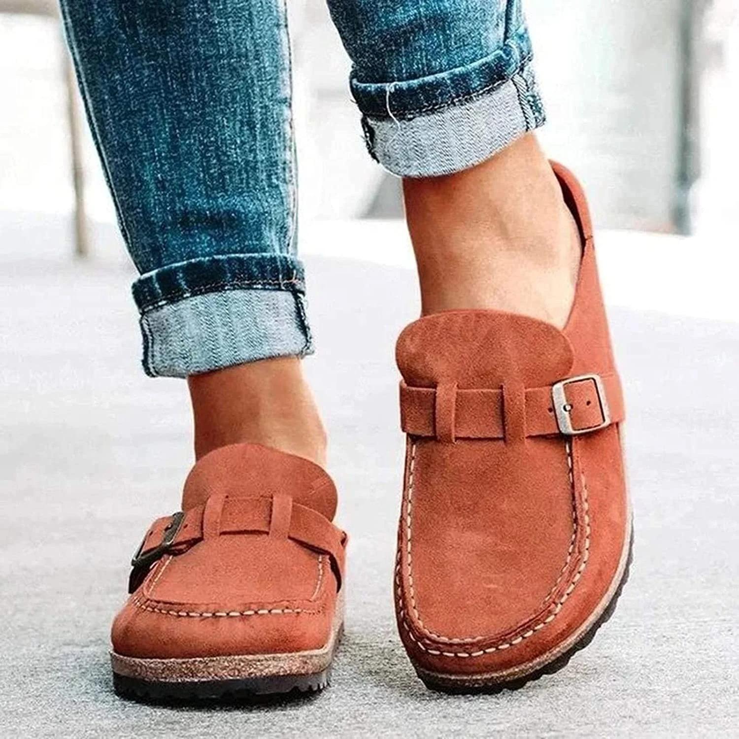 2025 Women Suede Clogs Mules Loafer Shoes Memory Foam Slipper Casual Sneakers Comfortable Slip on Sandals Anti-Slip Backless Home Office Walking Shoe Footwear Girl Khaki KUOYE