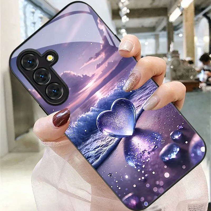 Phone Case - Crystal Heart Starry Sky Wave Pattern Phone Case for S26 S25 S24 S23 S22Pro S21 S20 Fe Plus Ultra Pro A56 A55 A54 A53 A52 A51 A36 A35 A34 A32 A26 A25 A24 A23 A16 A15 A14 A06 A05 A03s Drop-Proof Tempered Glas, Accessories, Smartphone