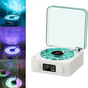 The Waves Vinyl Player, Waves Bluetooth Speaker, Portable Vintage Vinyl Speaker with Adjustable Light and Time for Bedroom, Party, White