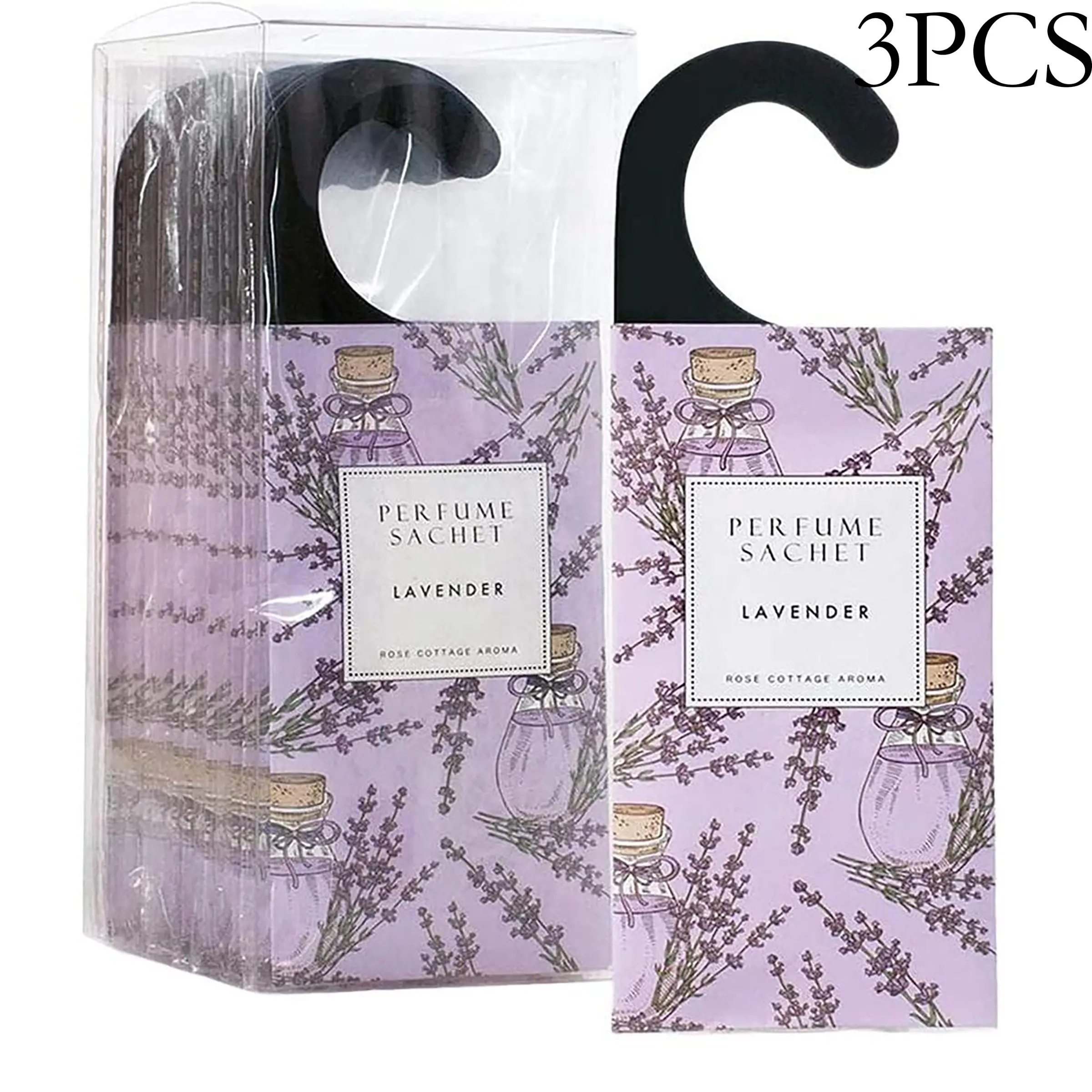 3PCS Hanging Scented Aroma Sachets,  Jasmine / Lavender Fragrance, Long-lasting Floral Wardrobe Sachets · Suitable for Drawers, Wardrobes, Cars and Offices · Air Freshening Scent Bags